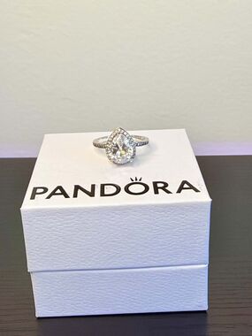 Pandora Silver Teardrop Ring with Clear Sparkling Stone